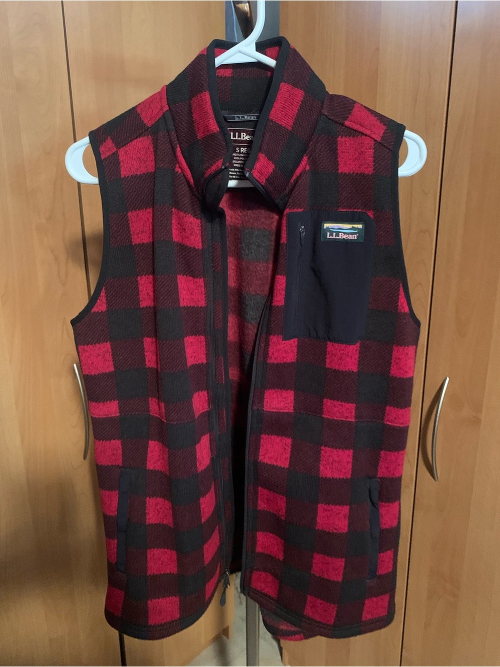 L.L. Bean Women’s Red and Black Buffalo Plaid Fleece Vest
